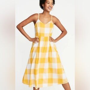 White and yellow checked Old Navy midi cami dress S